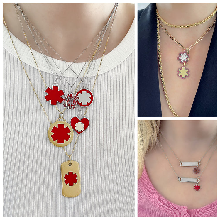 14k Gold & Sterling Silver Medical Alert Necklaces | Custom Engraved IDs | CHARMED Medical Jewelry