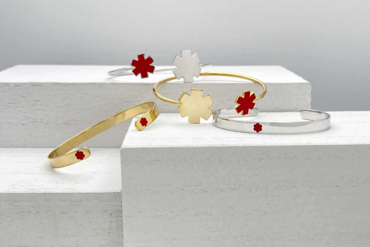 Gold & Silver Medical Alert Cuff Bracelets | Custom Engraved IDs | CHARMED Medical Jewelry