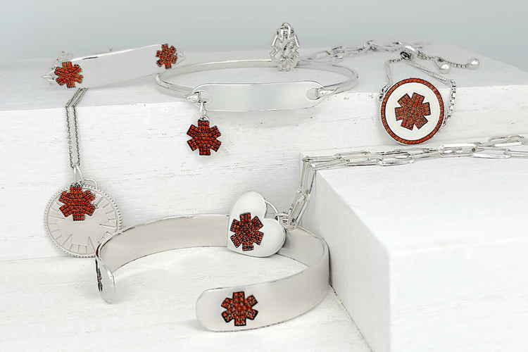 Sterling Silver & Garnet Medical Alert Jewelry Collection | Engraved Medical IDs for Women | CHARMED Medical Jewelry
