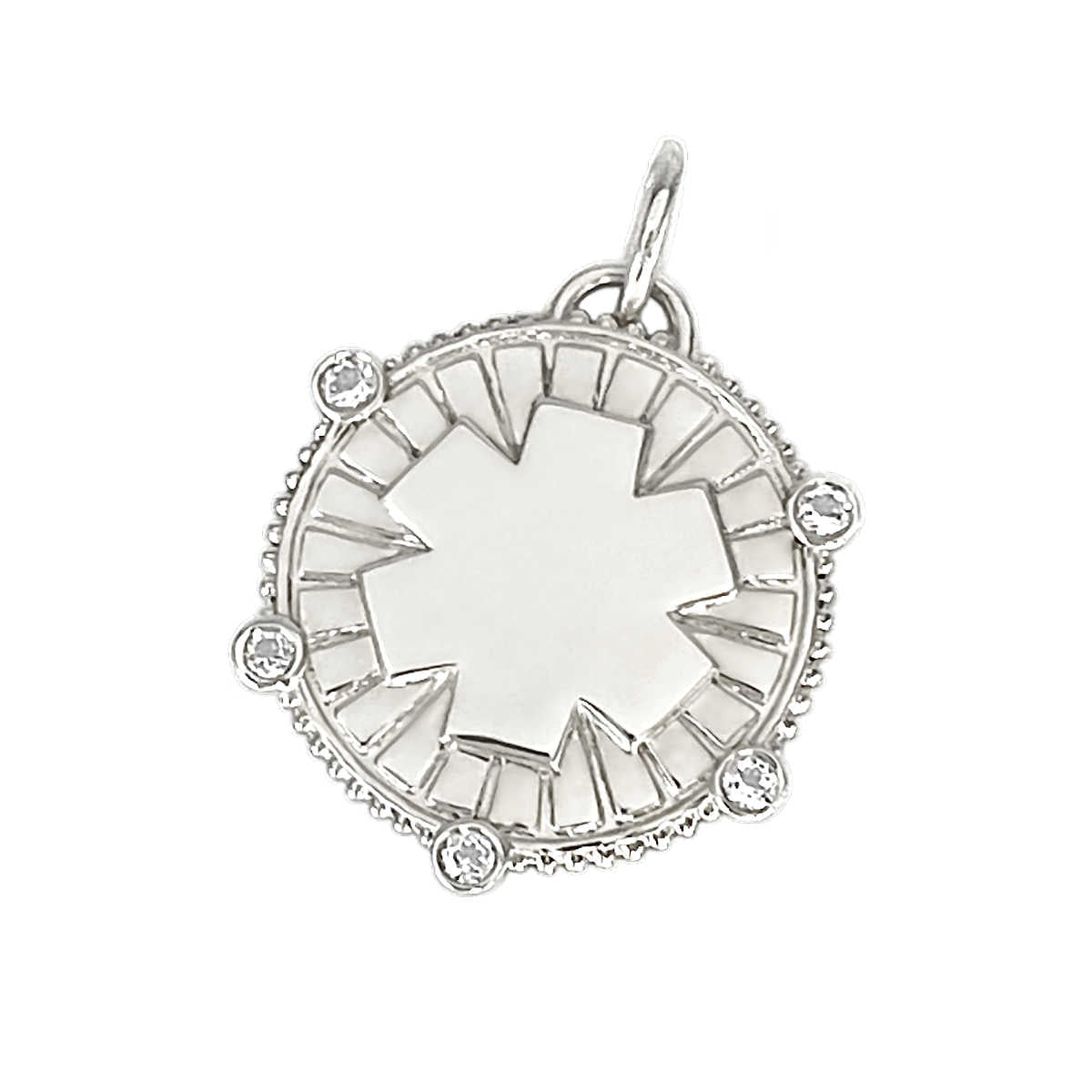 White Gold Medical Alert Medallion Charm, Custom Engraved ID, CHARMED Medical Jewelry