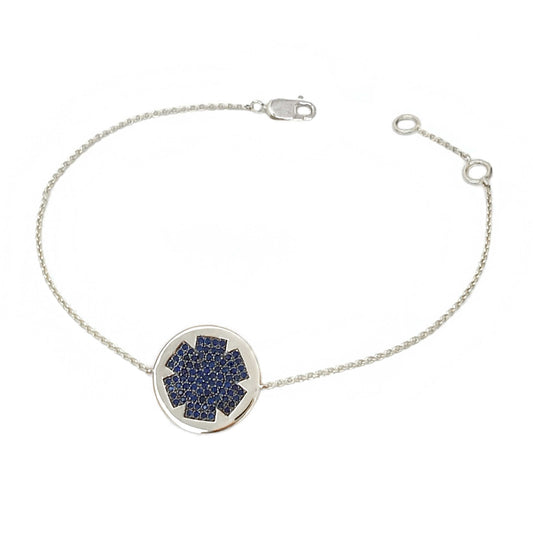 White Gold Medical Alert Bracelet with Sapphire - CUSTOM