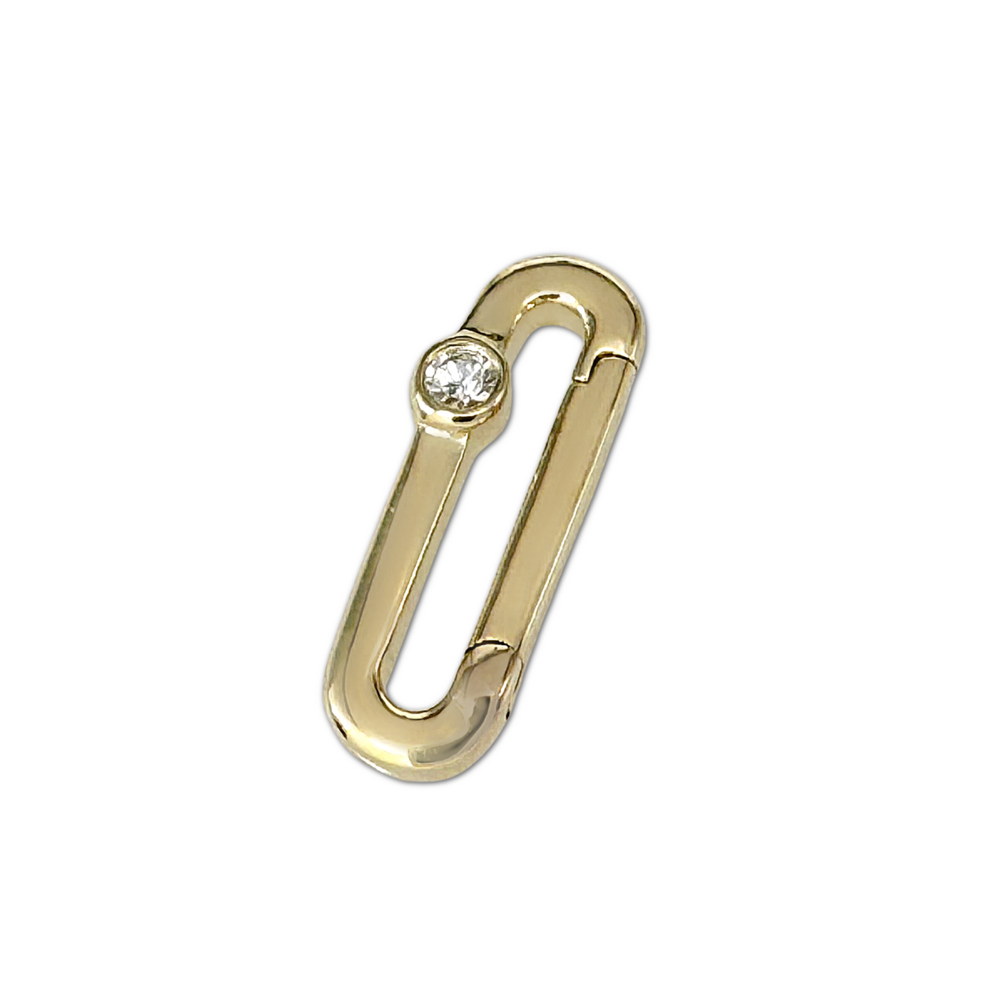 Gold Charm Holder for Medical ID, Necklace or Bracelet Connector Clip with White Sapphire, CHARMED Medical Jewelry