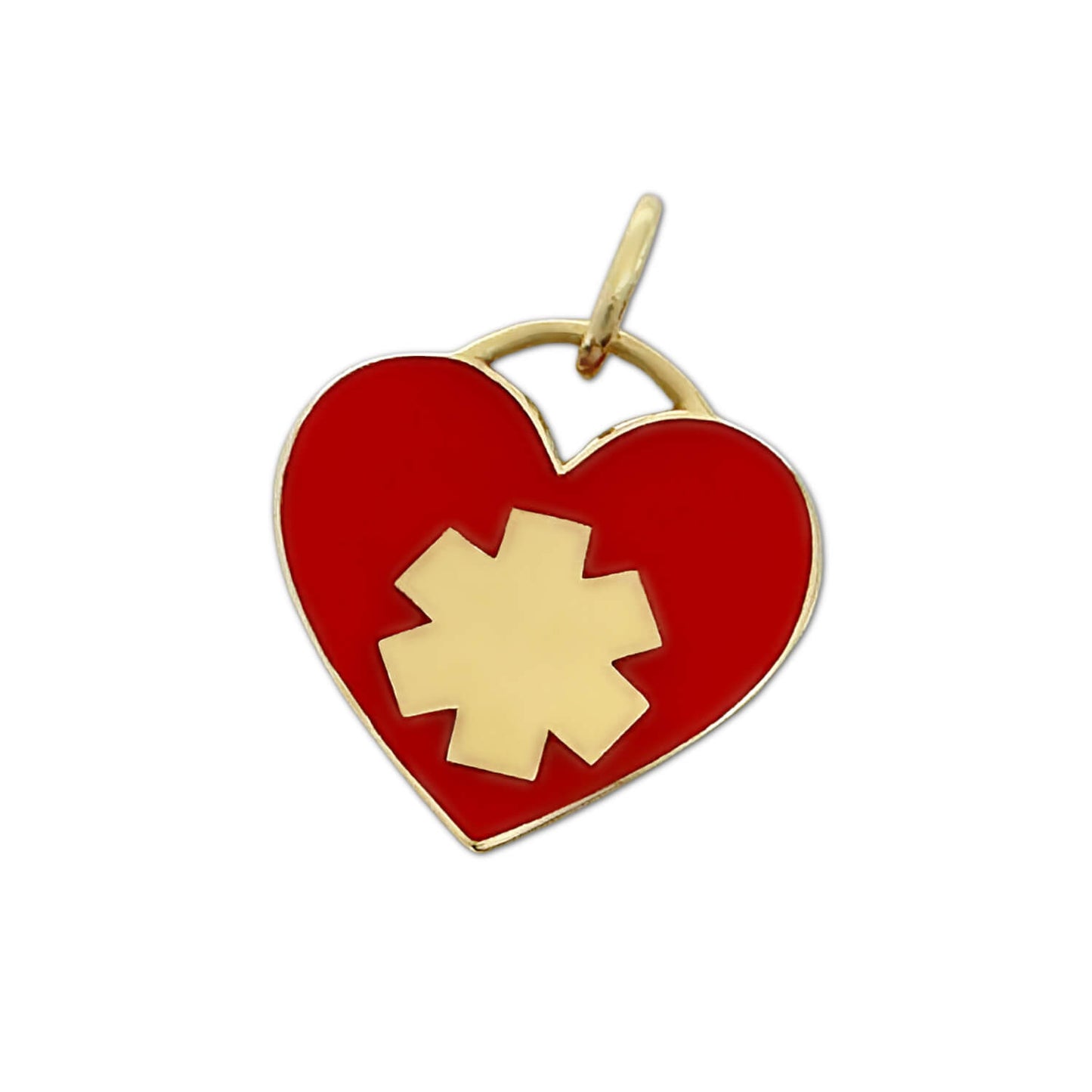 Medical ID Heart Charm in 14k Gold & Red Enamel. Custom Engraved Medical Alert Bracelet or Pendant