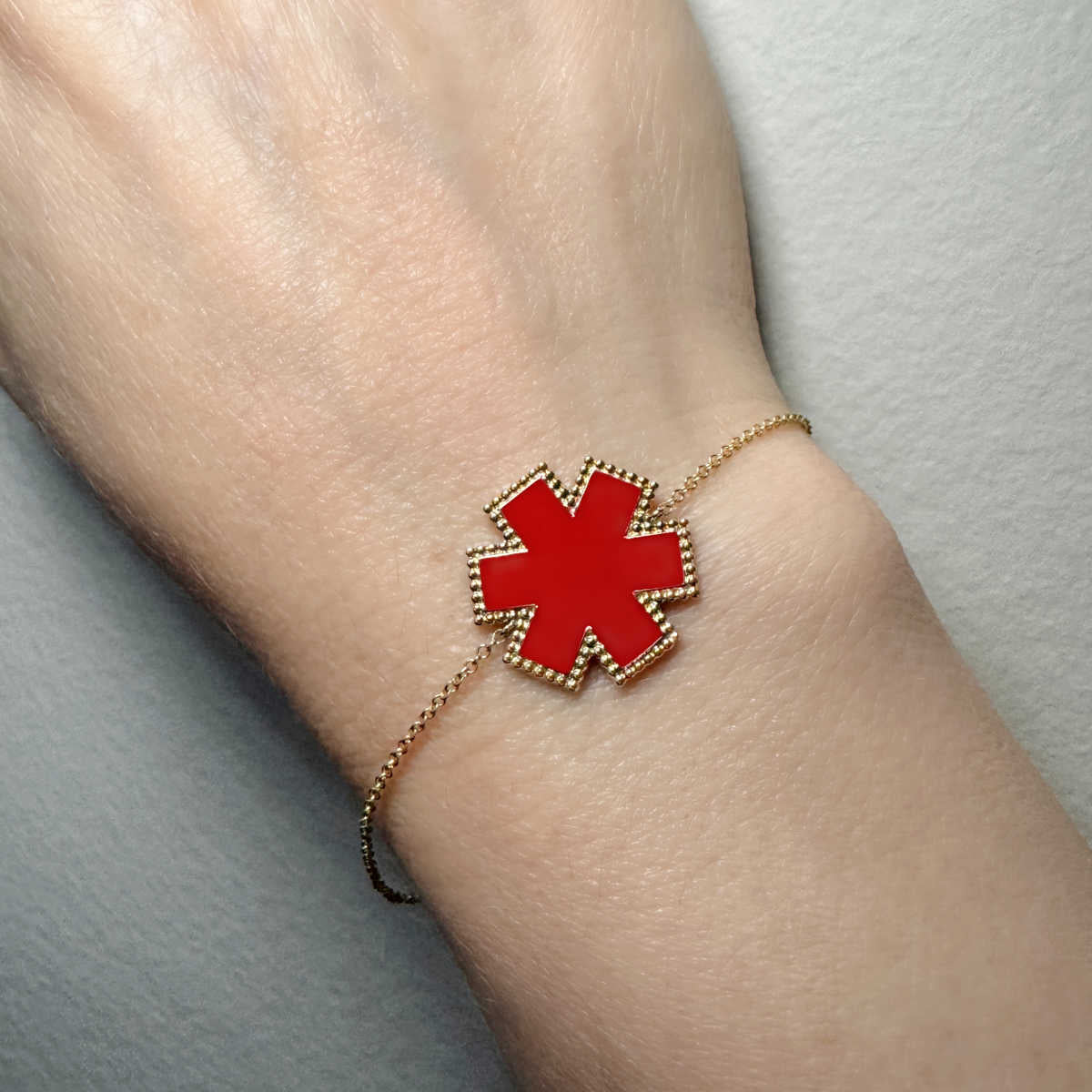 Gold Medical ID Bracelet on Model | CHARMED Medical Jewelry | Personalized Engraving