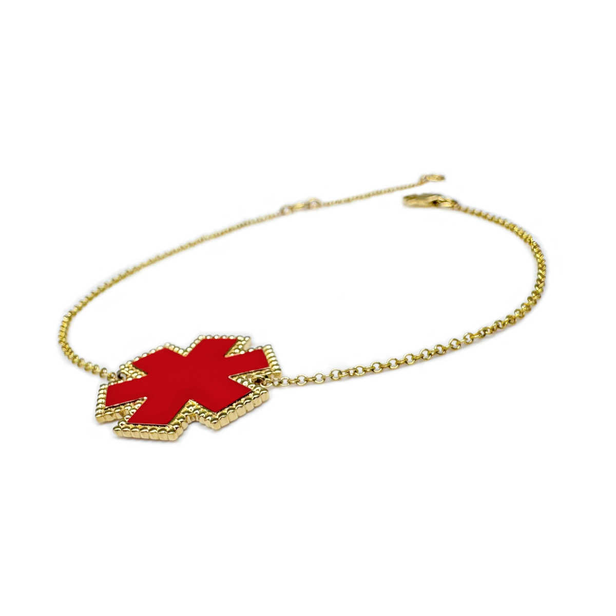 Gold Medical ID Station Bracelet with Red Enamel