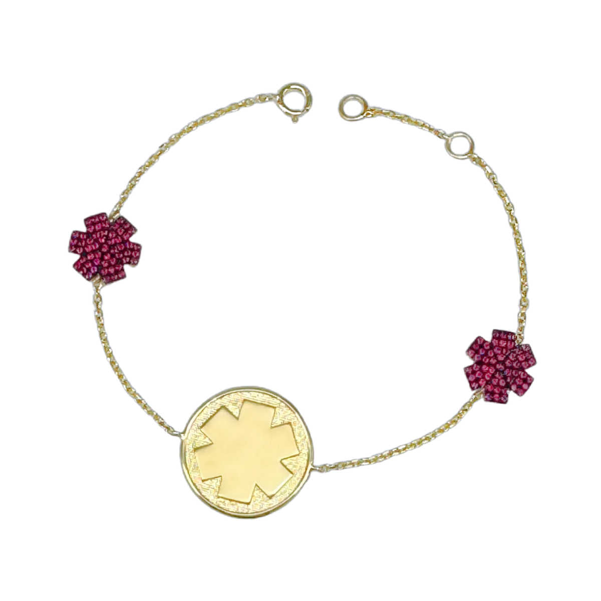 Gold & Ruby Medical ID Station Bracelet for Women, CHARMED Medical Jewelry, Personalized Engraving