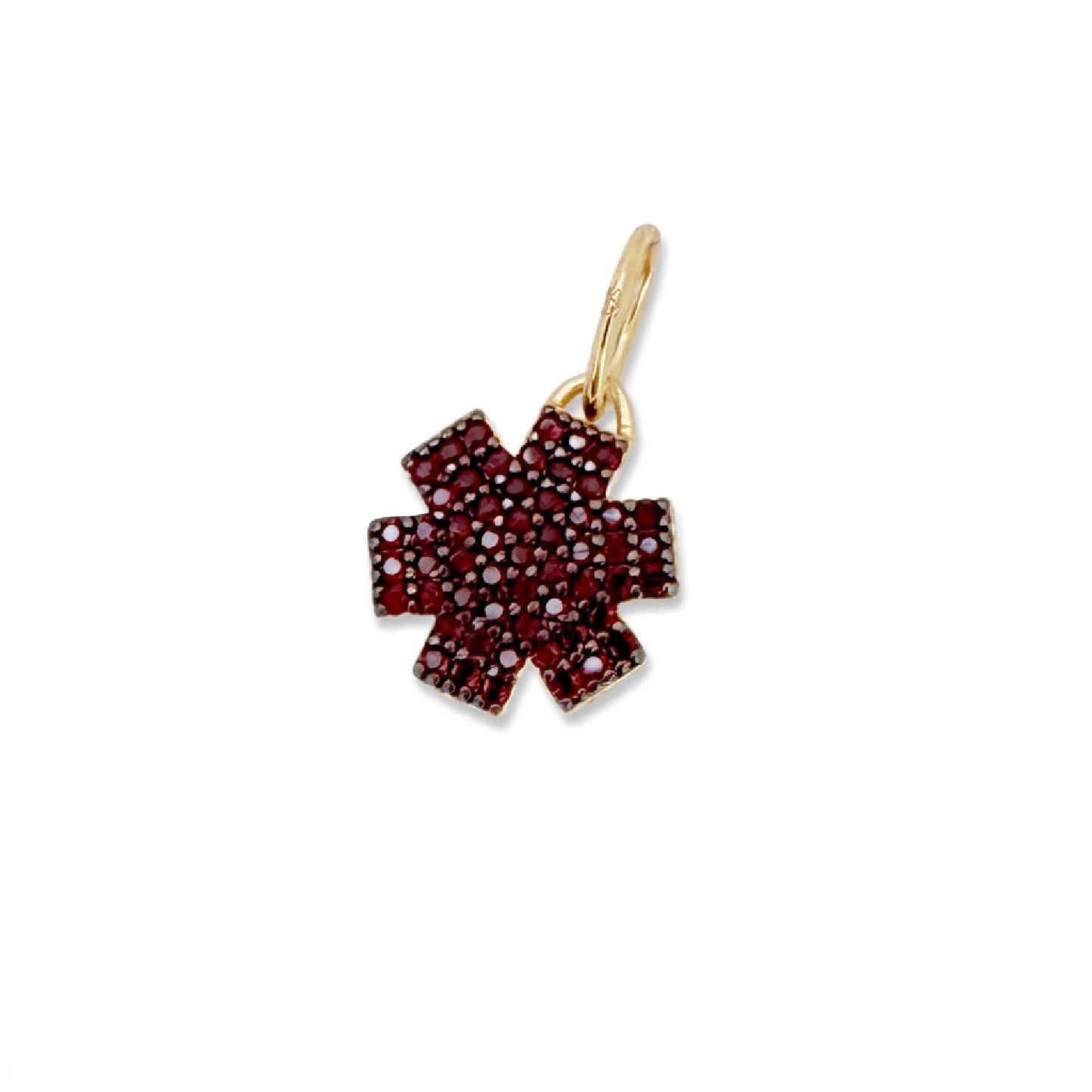 Medical ID Charm in 14k Gold Plated Sterling Silver and Garnet. Medical Alert Star of Life with Engraving