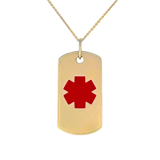 Medical ID Dog Tag Necklace in 14k Gold , Custom Laser Engraved, CHARMED Medical Jewelry