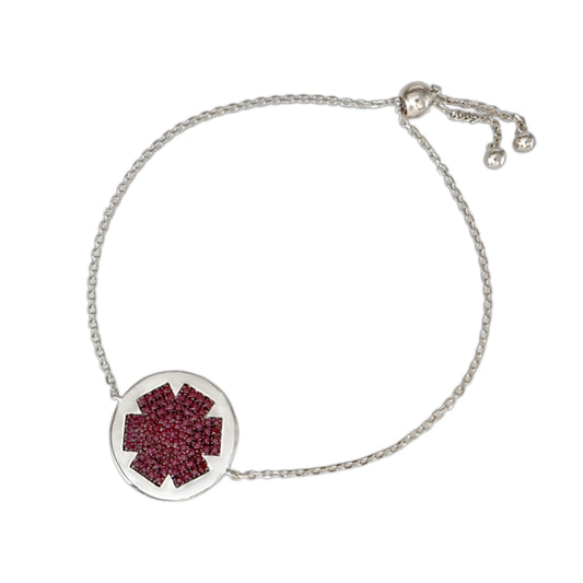 White Gold Medical ID Bracelet with Ruby, Personalized Engraving, CHARMED Medical Jewelry