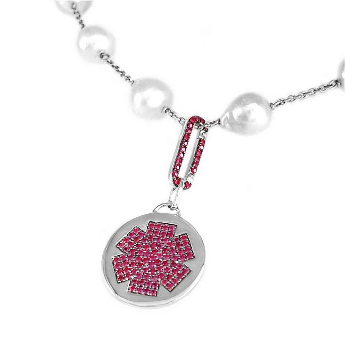 White Gold Medical Alert Charm for Bracelet or Necklace with Ruby