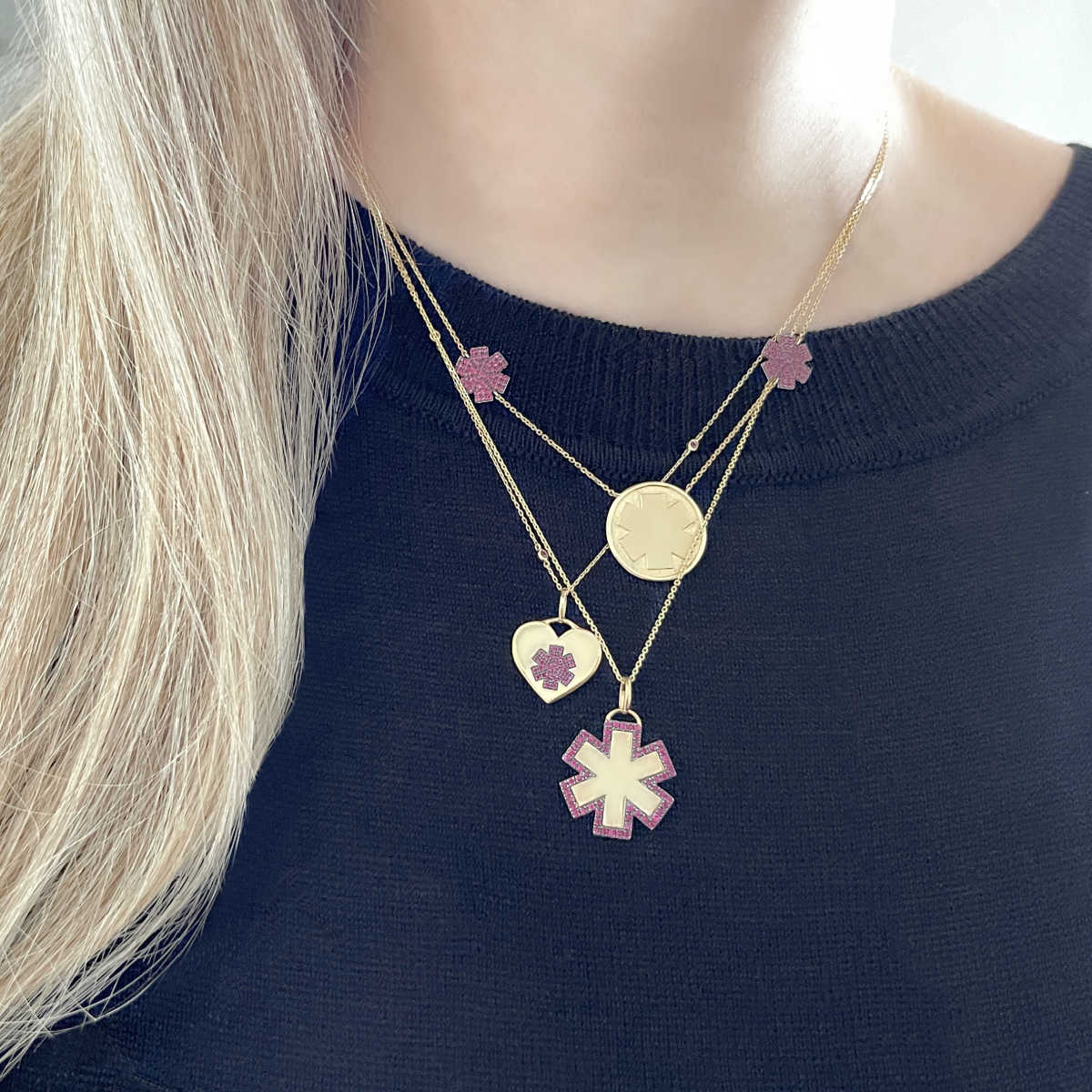 Gold Medical Alert Necklace | Heart Shaped Custom Engraved Medical ID | Charmed Medical Jewelry