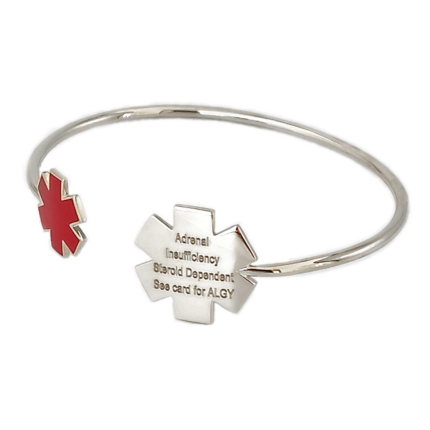 White Gold Medical Alert Bracelet | Symbol Cuff | Stylish Medical Alerts for Women | Diabetic, Allergy, & Epilepsy Bracelets | Charmed Medical Jewelry