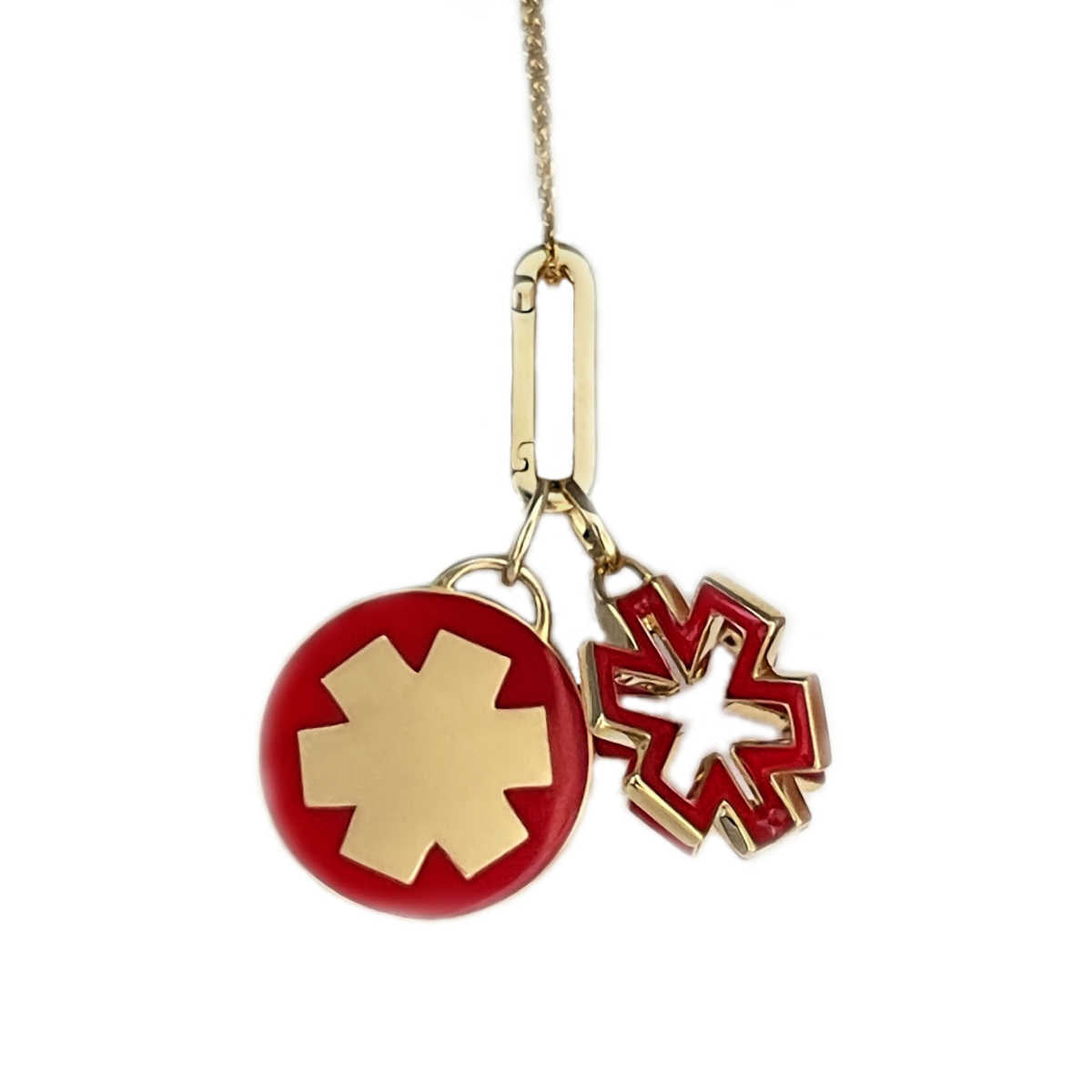 Gold & Red Enamel Medical Alert Charm Necklace | Custom Engraved Medical ID | Shop CHARMED Medical Jewelry