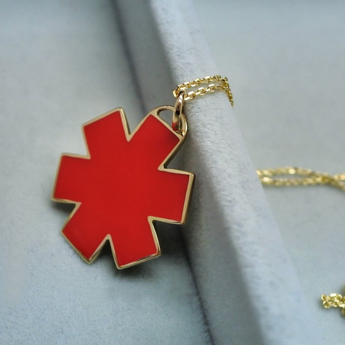 Medical ID Star of Life Charm Necklace Bracelet from Charmed Medical Jewelry - 14K Gold Red Enamel