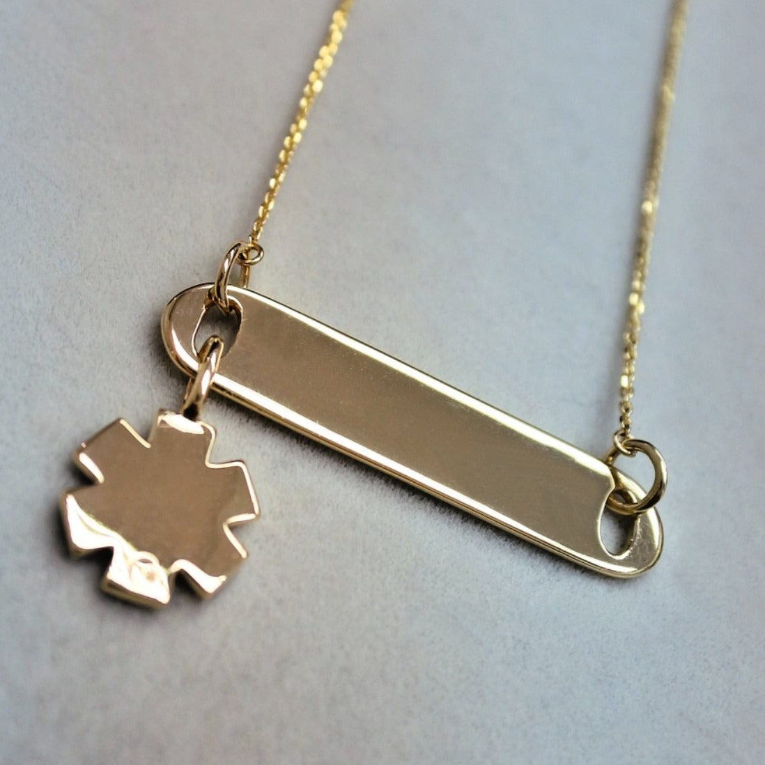 Medical ID Star of Life ID Tag Necklace from Charmed Medical Jewelry - 14K Gold Red Enamel