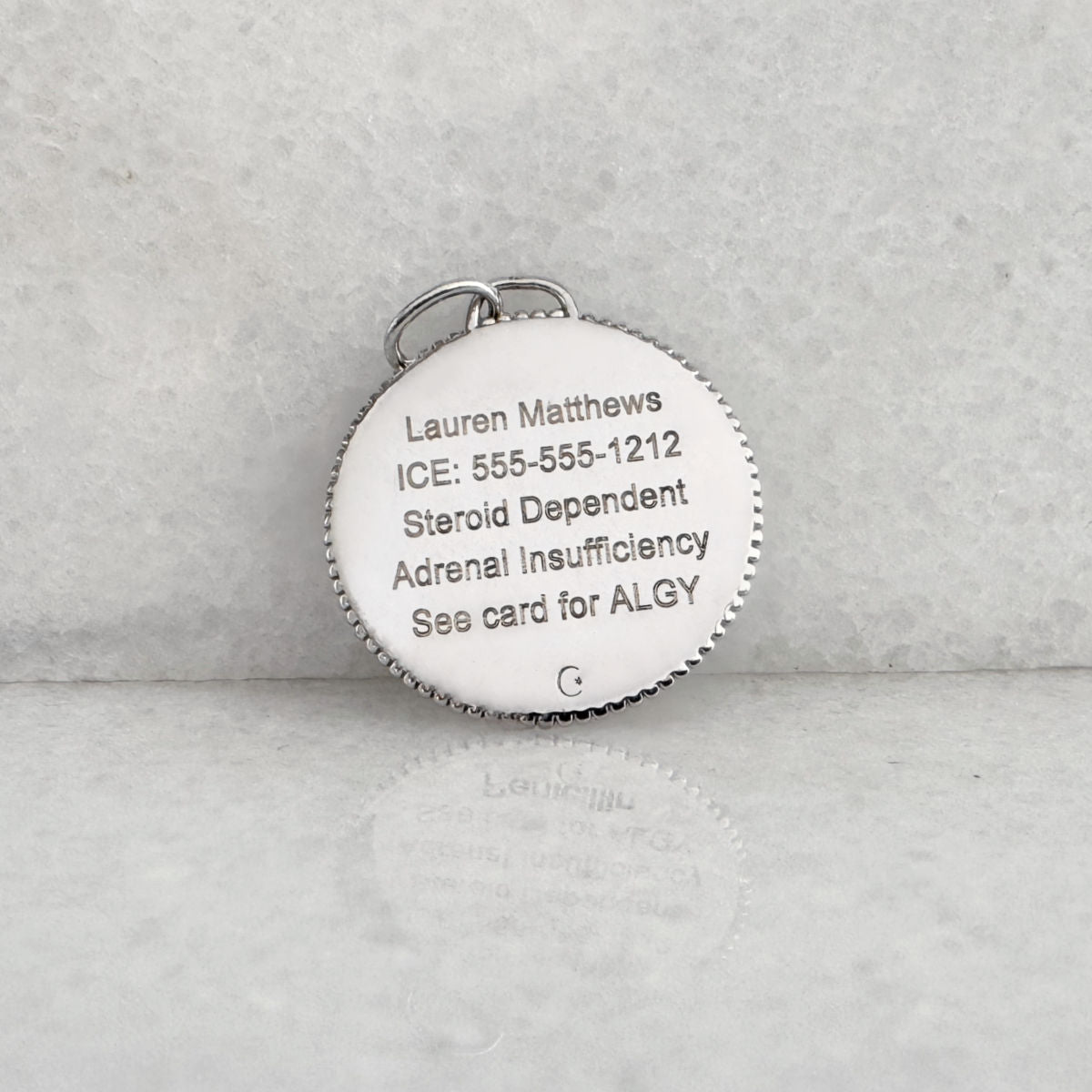 Engraved Medical ID Charm for Bracelet or Necklace, Sterling Silver Medallion for Women and Men from CHARMED Medical Jewelry