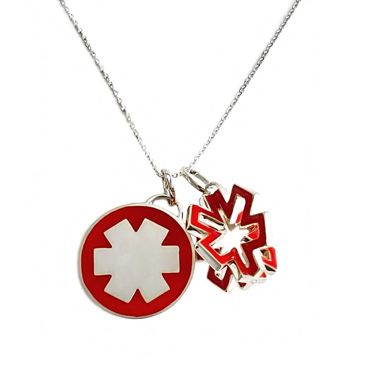 medic alert ID 3D symbol charm for women men | 14k white gold enamel | Charmed Medical Jewelry