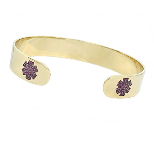 medic alert ID cuff bracelet for women | 14k yellow gold enamel | Charmed Medical Jewelry