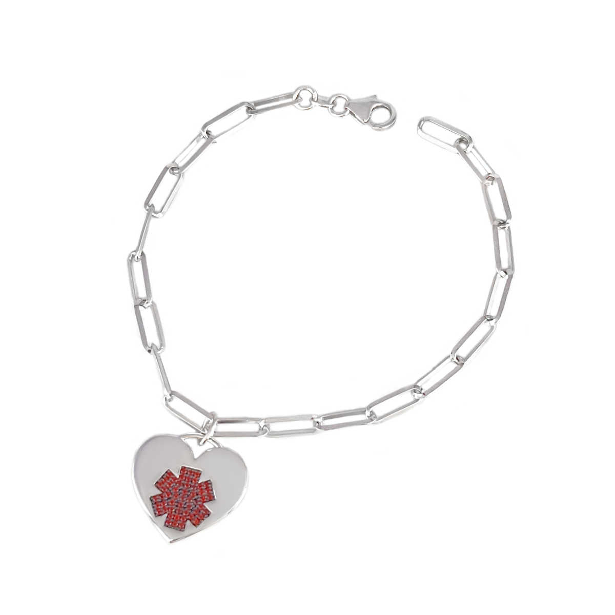Sterling Silver Medical Alert Bracelet with Garnet | Bangle Bracelet Engraved ID | Charmed Medical Jewelry