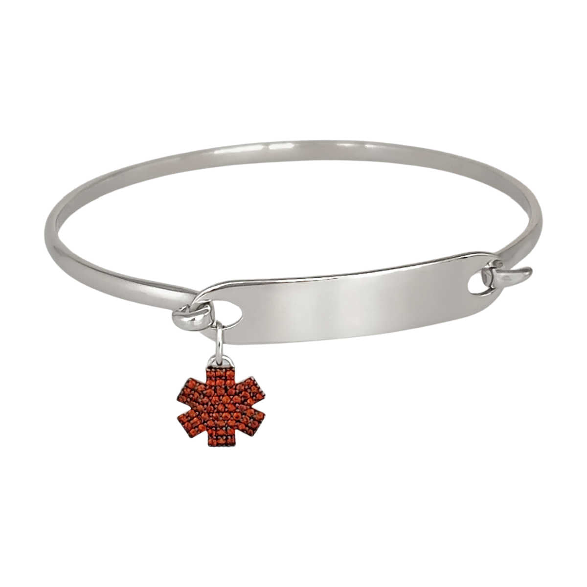 Sterling Silver Medical Alert Bangle Bracelet | Engraved Medical ID for Women | CHARMED Medical Jewelry