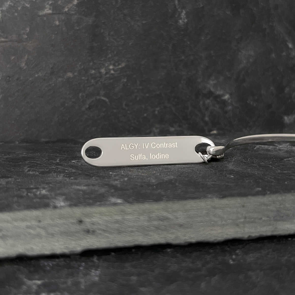 Medical ID Bangle Bracelet in Sterling Silver & Garnet
