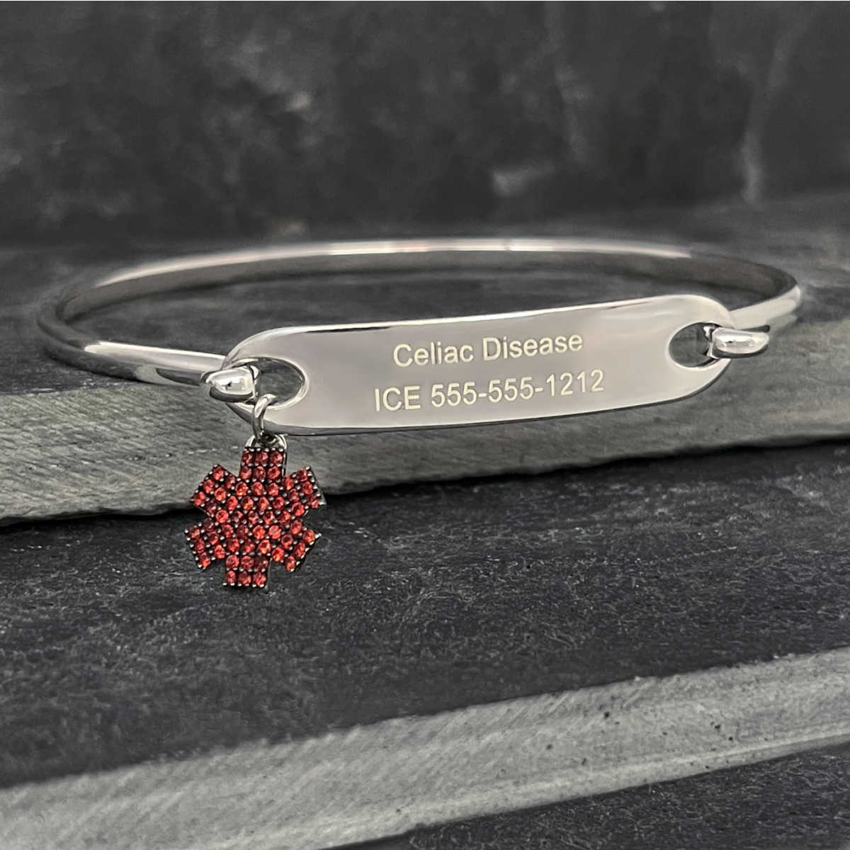 Sterling Silver Medical Alert Bangle Bracelet | Engraved Medical ID for Women | CHARMED Medical Jewelry