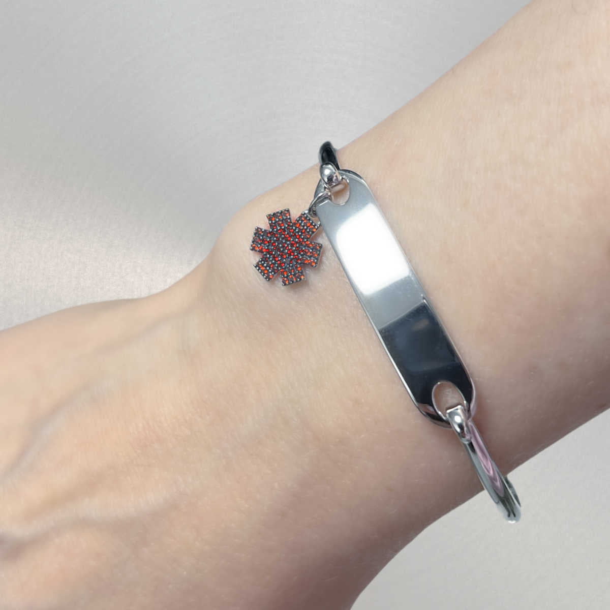 Sterling Silver Medical Alert Bangle Bracelet | Engraved Medical ID for Women | CHARMED Medical Jewelry