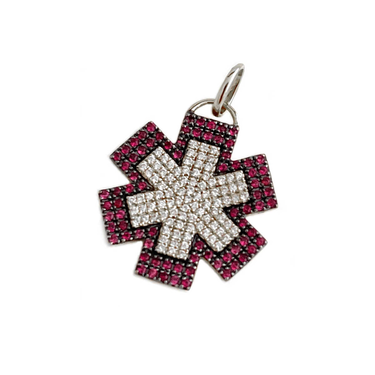 White Gold Medical Alert Necklace | Diamond & Ruby Star of Life Medical ID Charm | Custom Engraved | Charmed Medical Jewelry