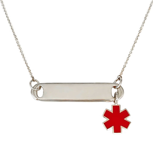 White Gold Medical ID Tag Necklace | Custom Engraved Medical Alert Pendant | CHARMED Medical Jewelry