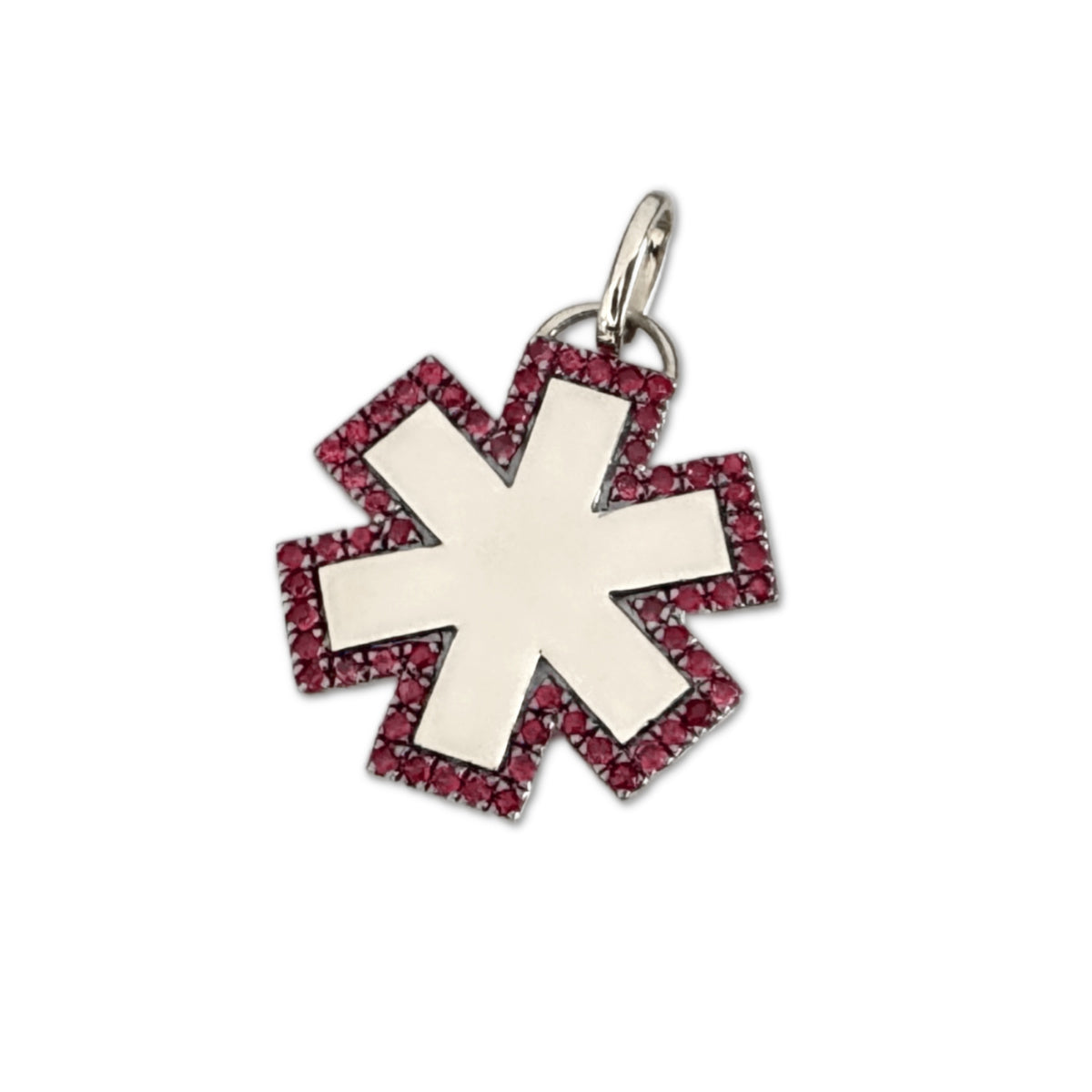 White Gold Medical ID Charm for Bracelet or Necklace, 14k & Ruby Women's Medic Alert with Personalized Engraving, CHARMED Medical Jewelry