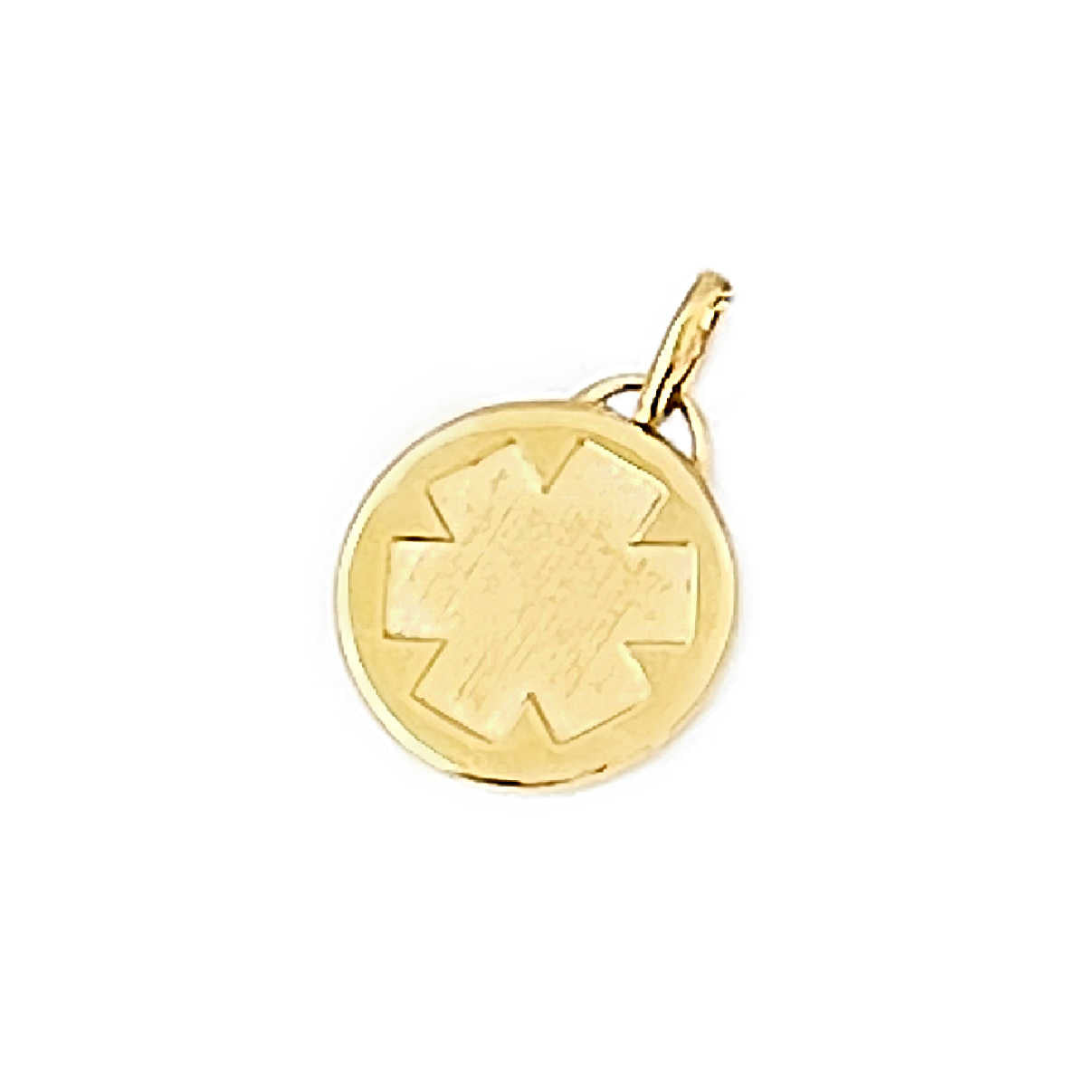 10K Gold Medical Alert Charm with White Topaz | Medallion Style Engraved ID | Charmed Medical Jewelry