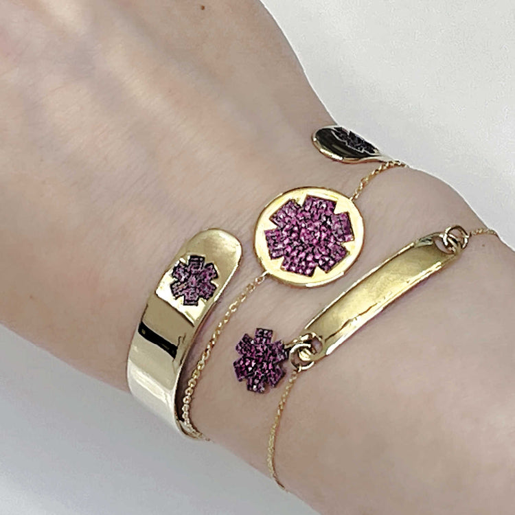 Medical Alert ID Bracelets | 14k Gold Diamond Ruby Enamel | Cuff Bolo Tag Charm | Personalized Engraving