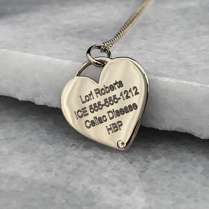 White Gold Medical ID Heart Necklace with Red Enamel