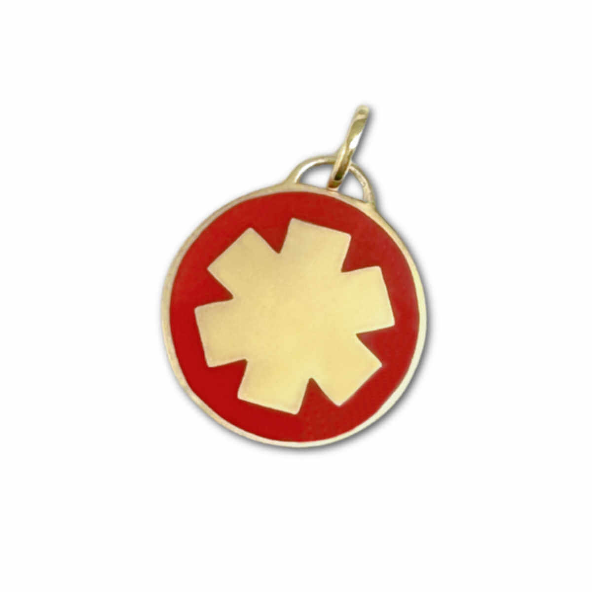 Medical ID Charm in 14k Gold & Red Enamel. Custom Engraved Medical Alert Bracelet or Pendant