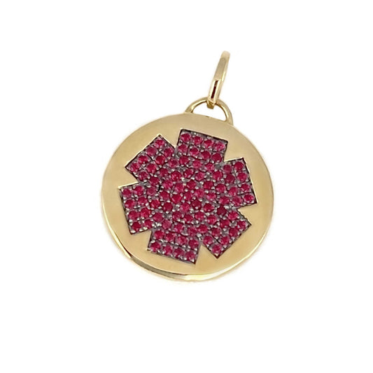 Medical Alert Charm for Bracelet, Necklace, Pendant | 14k Yellow Gold & Ruby | CHARMED Medical Jewelry