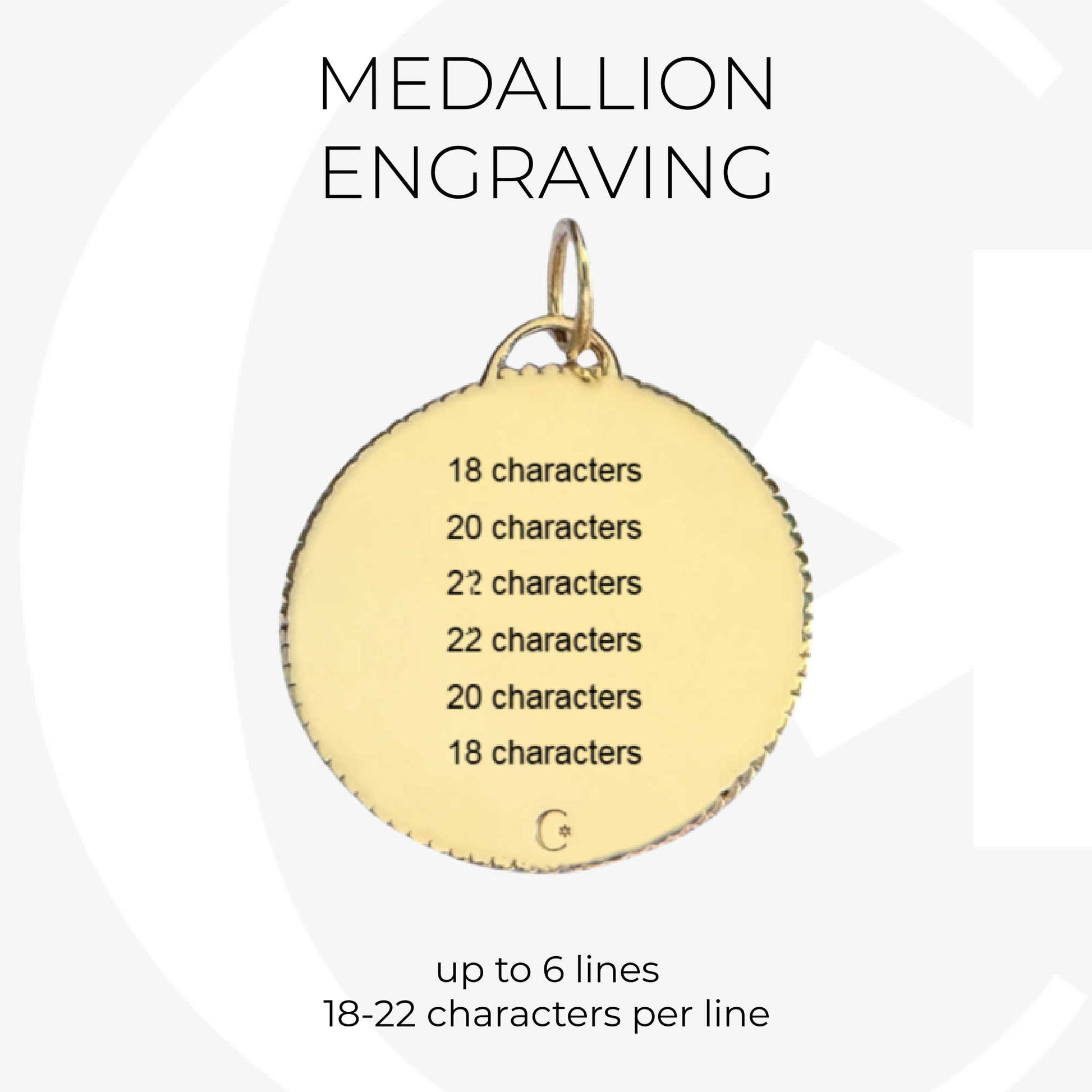 Engraving Specs for Gold Plated Sterling Silver Medical ID Medallion, CHARMED Medical Jewelry