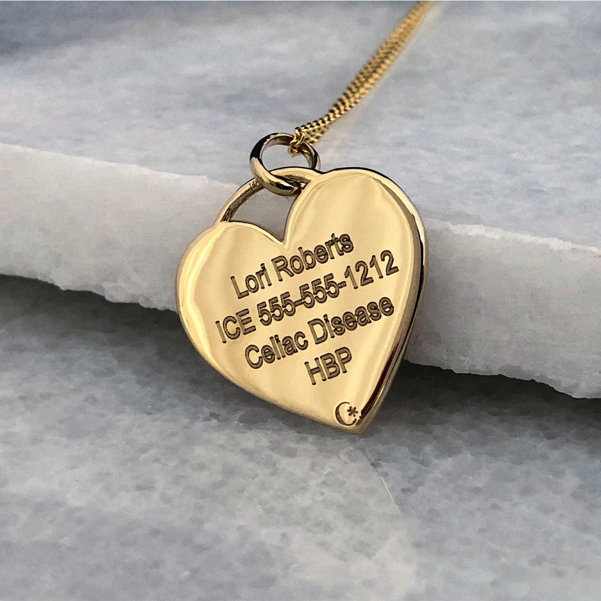 Gold Heart Medical ID Charm with Ruby