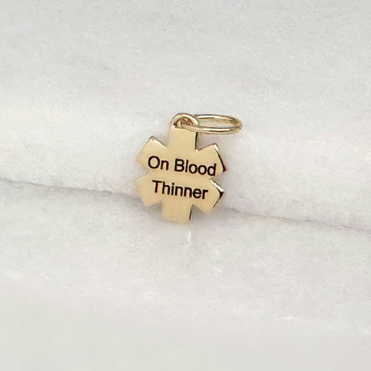 Gold Medical ID Charm, Engraved Star of Life for Blood Thinner from CHARMED Medical Jewelry