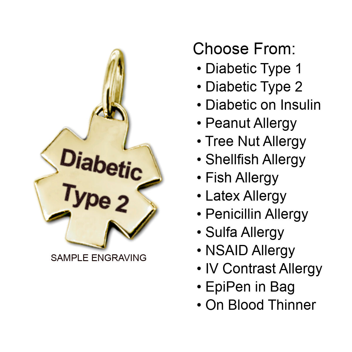 Gold Star of Life Medical ID Charm, Engraving Options, CHARMED Medical Jewelry