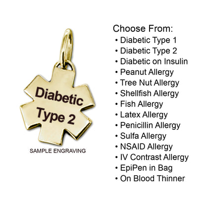 Gold Plated Medical ID Charm, Engraving Options, CHARMED Medical Jewelry