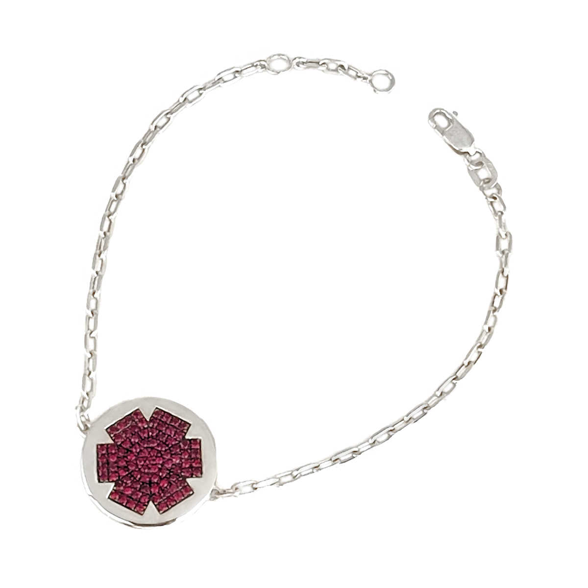 White Gold Medical ID Bracelet with Ruby, Personalized Engraving