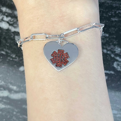 Sterling Silver Heart Shaped Medical Alert Charm | Engraved Garnet Medical ID for Bracelet or Necklace | CHARMED Medical Jewelry