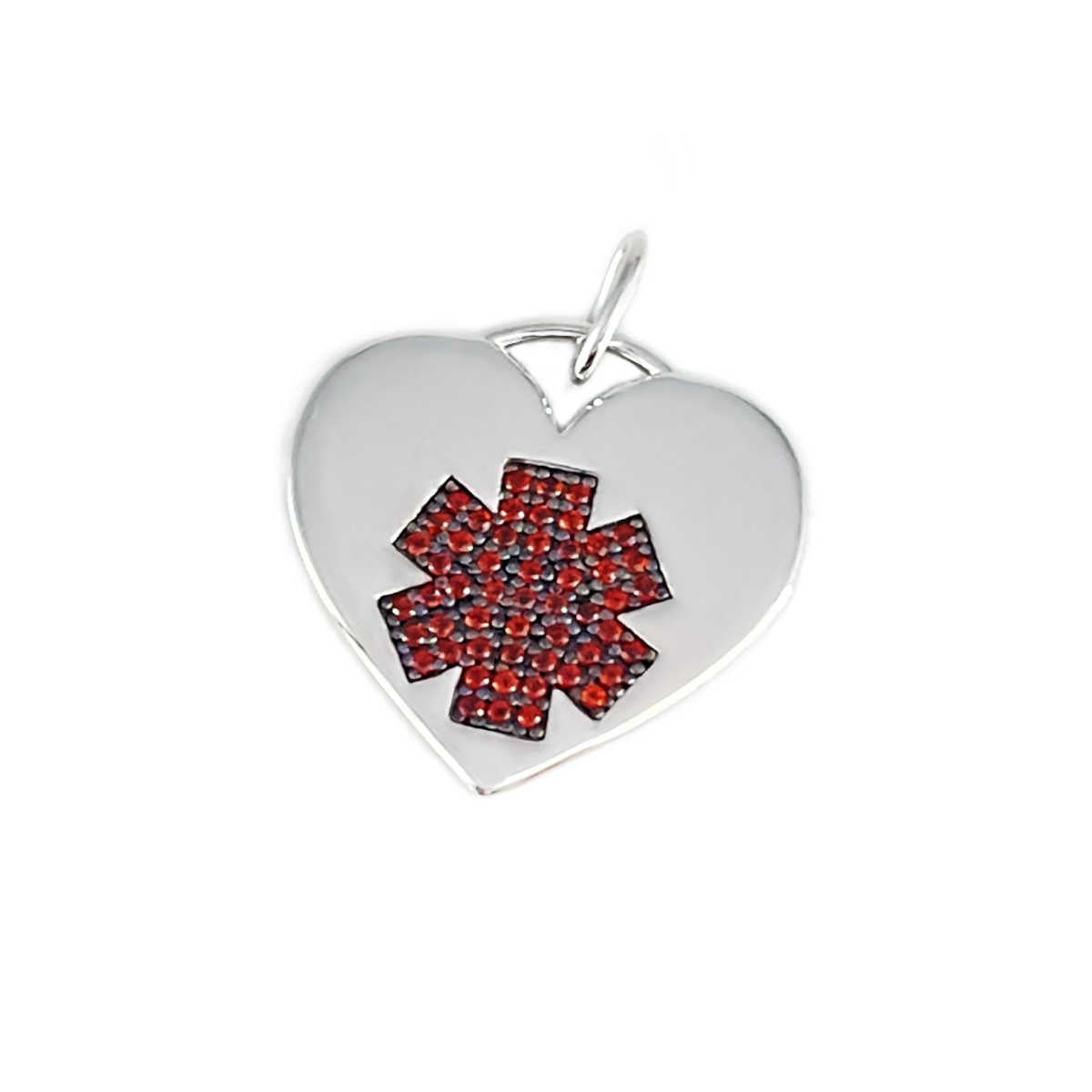 Sterling Silver Heart Shaped Medical Alert Charm | Engraved Garnet Medical ID for Bracelet or Necklace | CHARMED Medical Jewelry