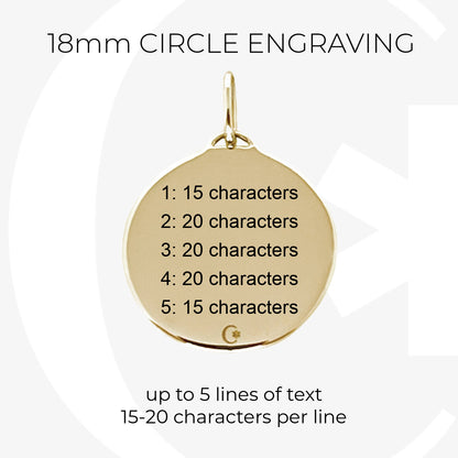 Gold Medical ID Charm, 18mm Circle, Custom Engraving Infographic