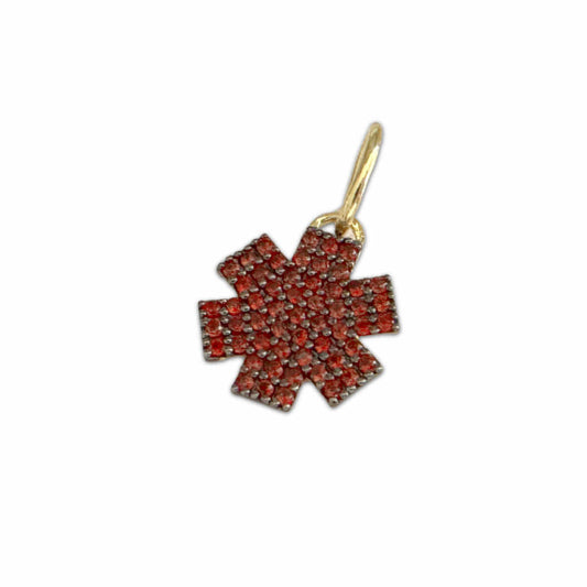 Medical ID Charm in 14k Gold Plated Sterling Silver and Garnet. Medical Alert Star of Life with Engraving