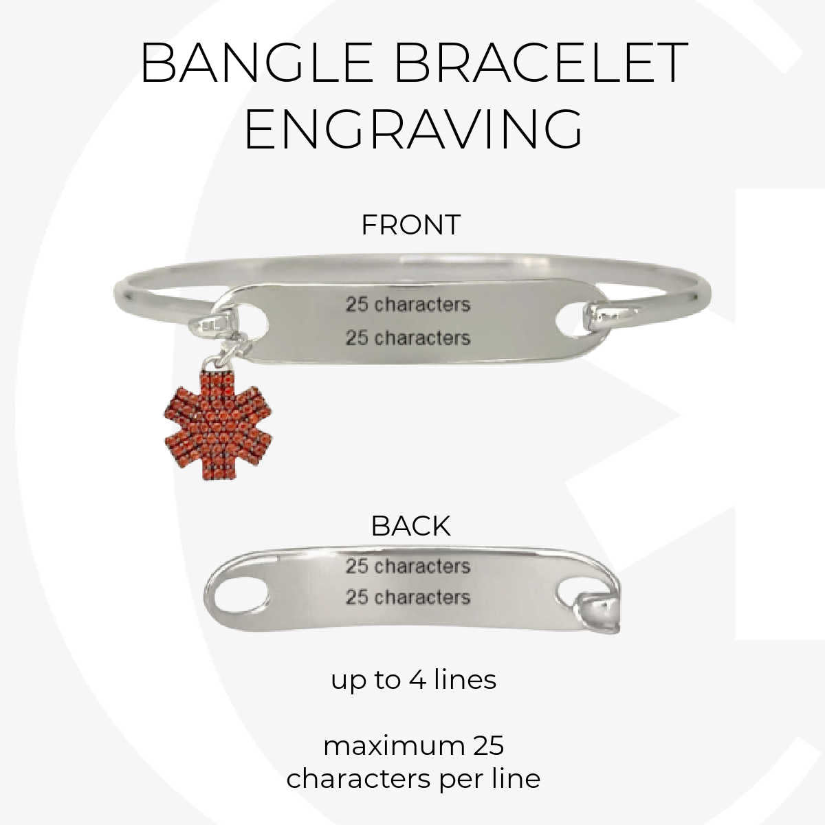 Sterling Silver Medical Alert Bracelet with Garnet | Bangle Bracelet Engraved ID | Charmed Medical Jewelry