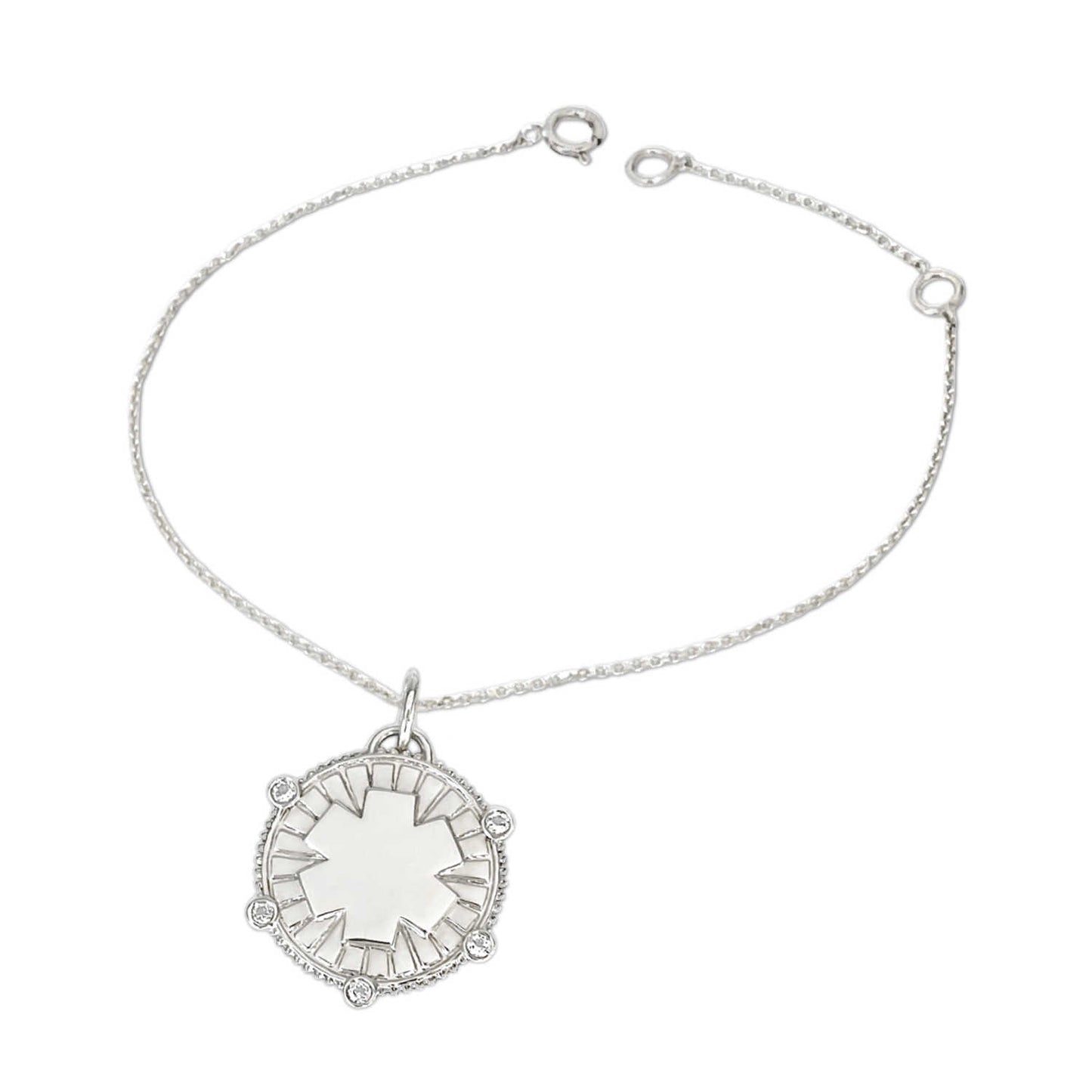White Gold Medical ID Medallion Charm Bracelet, Custom Engraved, CHARMED Medical Jewelry