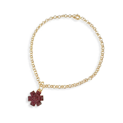 Medical ID Bracelet, Engraved Gold Plated Silver Star of Life Charm with Garnets, CHARMED Medical Jewelry