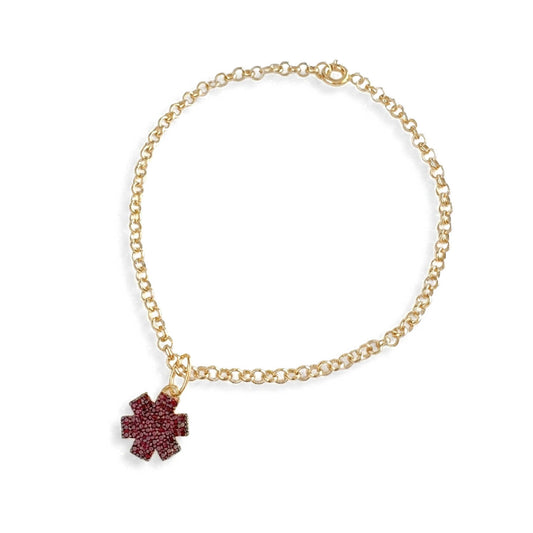 Medical ID Bracelet, Engraved Gold Plated Silver Star of Life Charm with Garnets, CHARMED Medical Jewelry