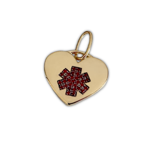 Heart Shaped Medical ID Charm for Women, 14k Gold & Ruby Medic Alert for Bracelet or Necklace, Custom Engraved, Personalized Medical Jewelry from CHARMED
